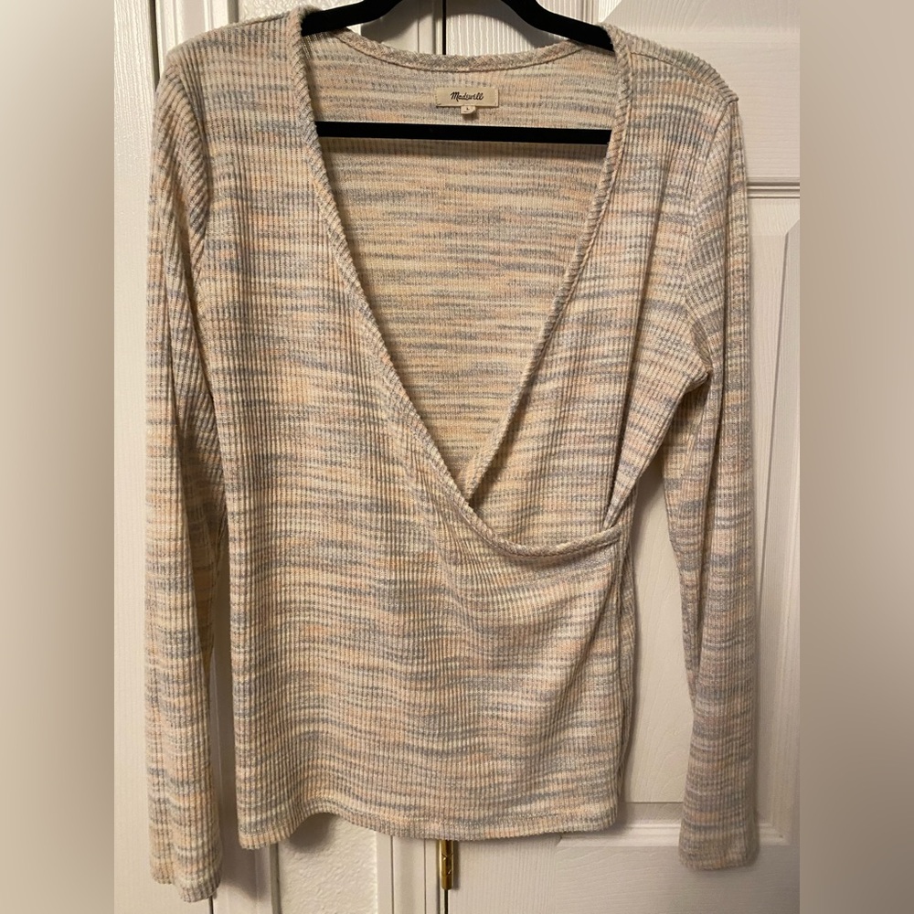 Madewell Soft Knit Top in Cream and Tan